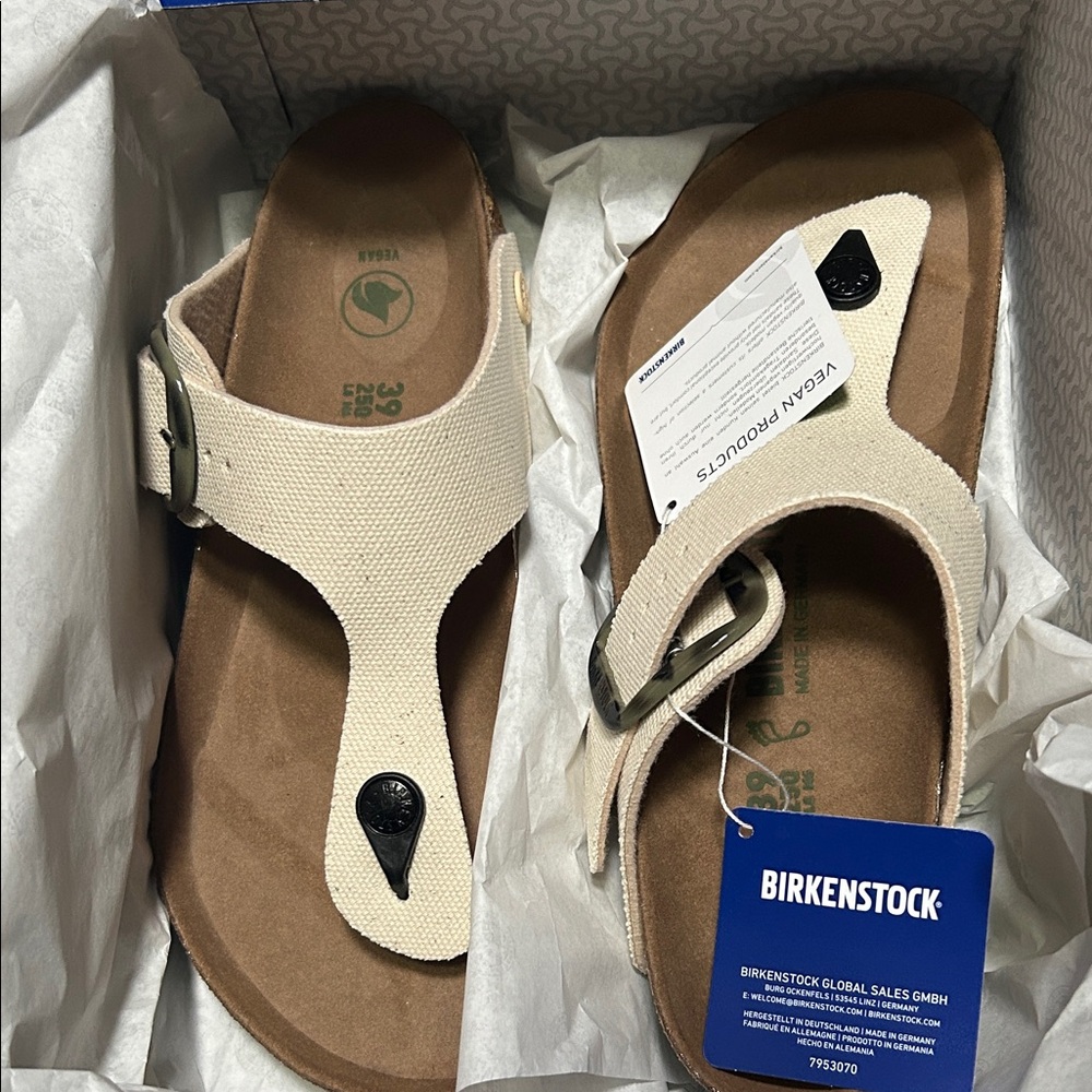 Birkenstock Cream Canvas Thong Sandals